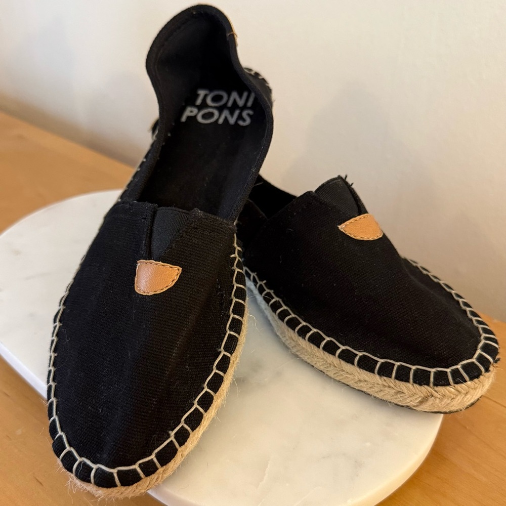 Toni Pons Jute Espadrille Black Canvas Slip On Comfort Flats Shoes sz 38/ 7.5